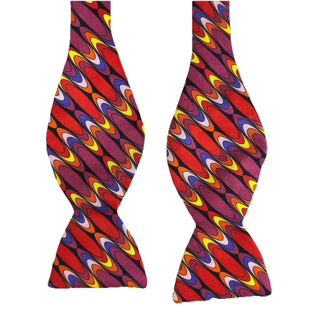 Carrot & Gibbs Silk Bow Tie Psychedelic Retro Mod Disco Op Art Multicolor USA